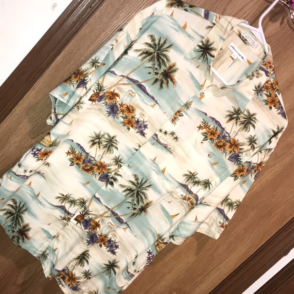Pierre Cardin L Hawaiian Shirt Sailboats/Drinks